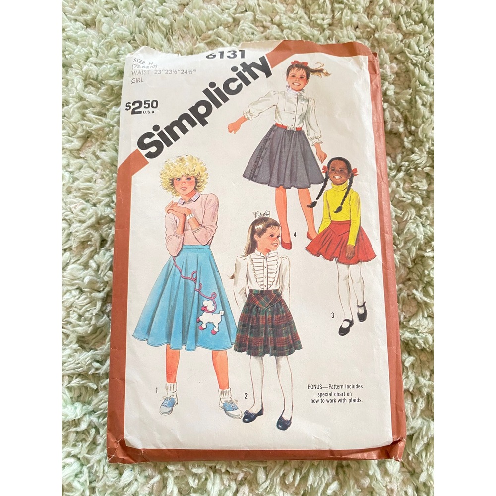 Simplicity 6131 Vintage Girls Skirt Sewing Pattern Size 7 8 10 Poodle Circle